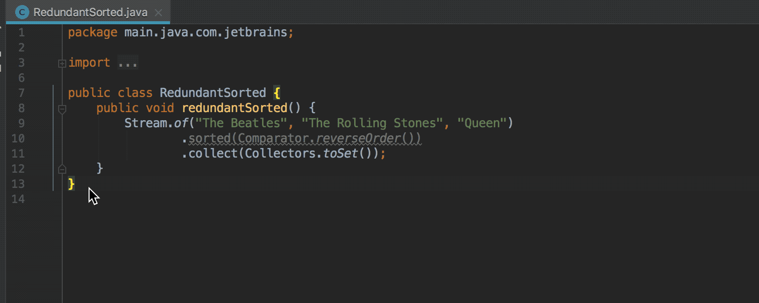 An example of the linter in IntelliJ Java IDE.