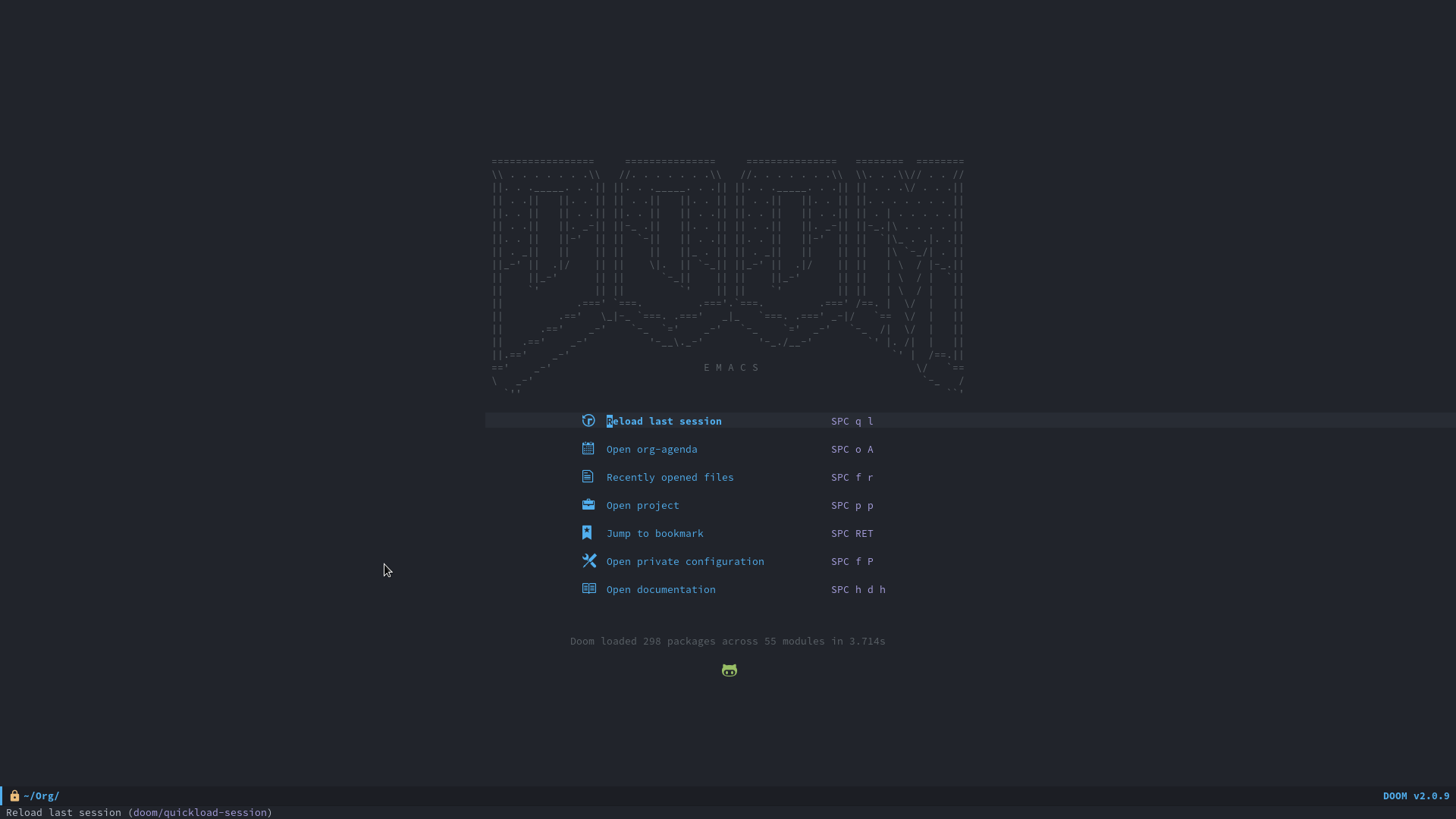 Screenshot of Doom Emacs.