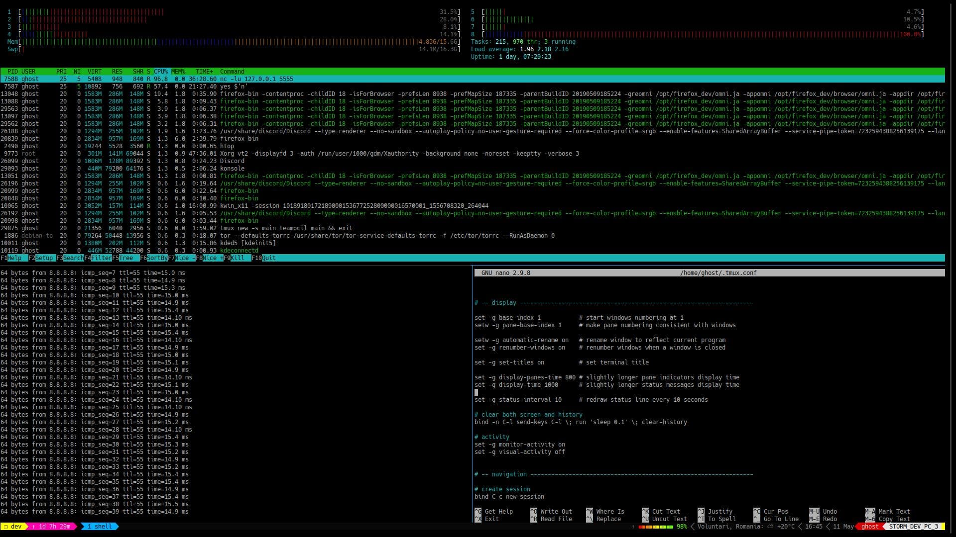 A screenshot of my tmux session.