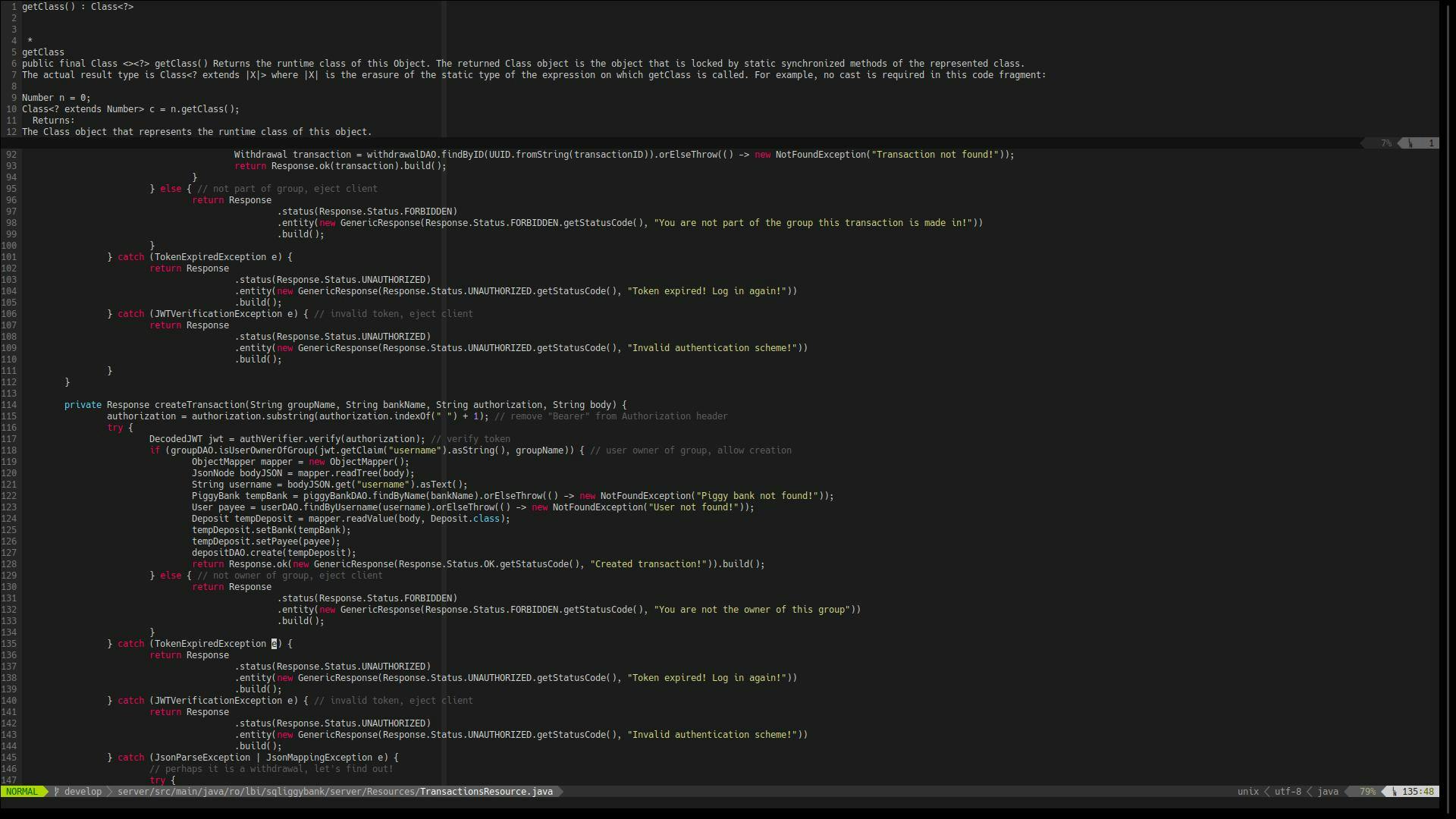 A screenshot of my Vim setup on a C++ exercise.