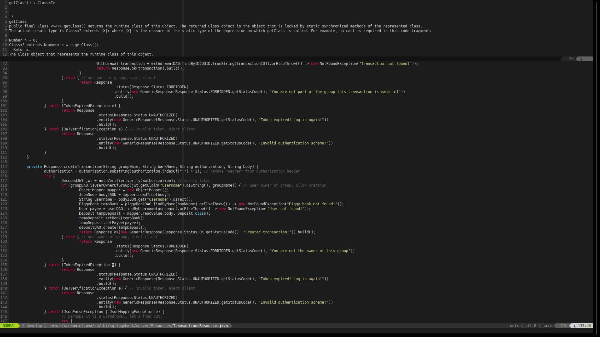 A screenshot of my Vim setup on a C++ exercise.